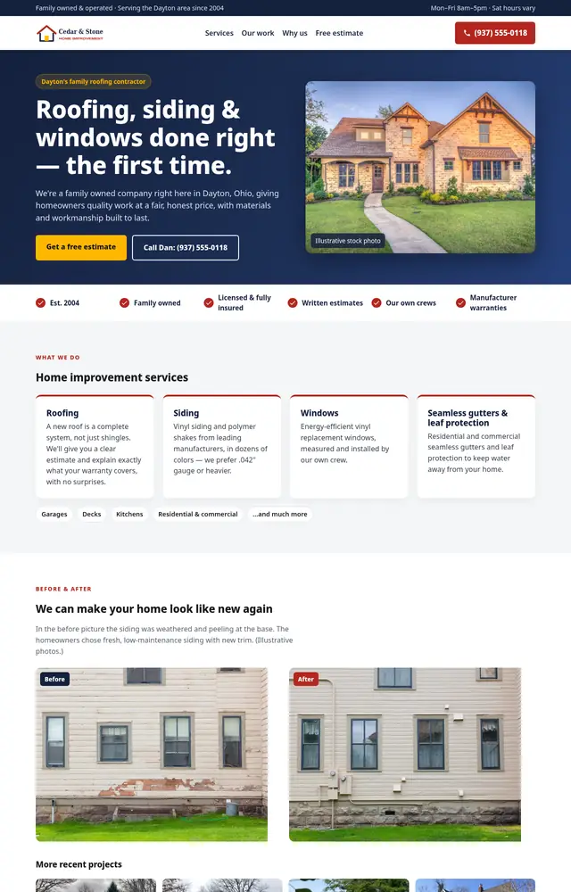 Concept homepage design for a home improvement company