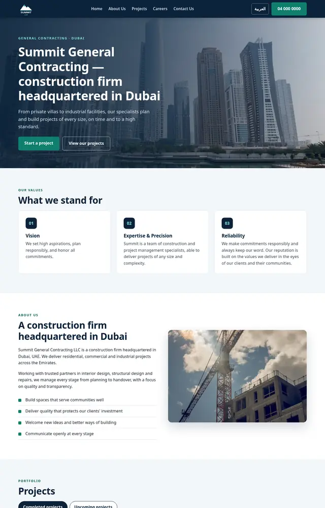 Concept homepage design for a construction contractor